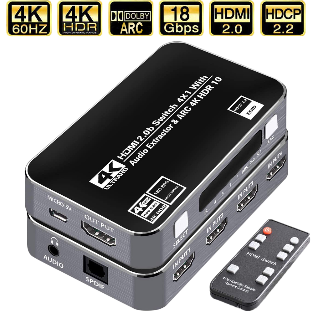 Conmutador HDMI 4K de 60Hz, Ex - Earphone Splitter Jack reseña y precio
